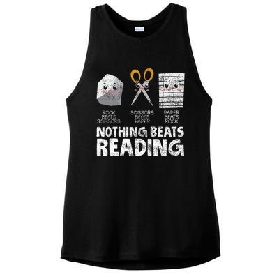 Rock Paper Scissor Reading Book Reading Teacher Bookworm Ladies PosiCharge Tri-Blend Wicking Tank