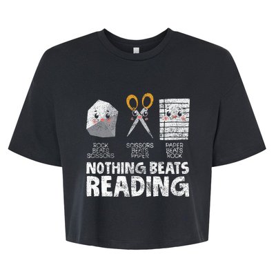 Rock Paper Scissor Reading Book Reading Teacher Bookworm Bella+Canvas Jersey Crop Tee