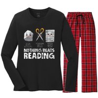 Rock Paper Scissor Reading Book Reading Teacher Bookworm Women's Long Sleeve Flannel Pajama Set 