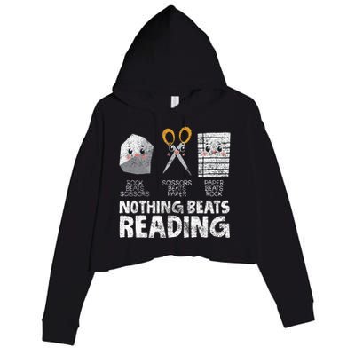 Rock Paper Scissor Reading Book Reading Teacher Bookworm Crop Fleece Hoodie