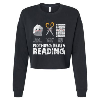 Rock Paper Scissor Reading Book Reading Teacher Bookworm Cropped Pullover Crew