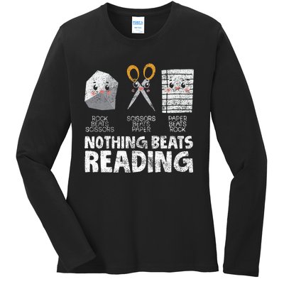 Rock Paper Scissor Reading Book Reading Teacher Bookworm Ladies Long Sleeve Shirt