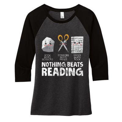 Rock Paper Scissor Reading Book Reading Teacher Bookworm Women's Tri-Blend 3/4-Sleeve Raglan Shirt