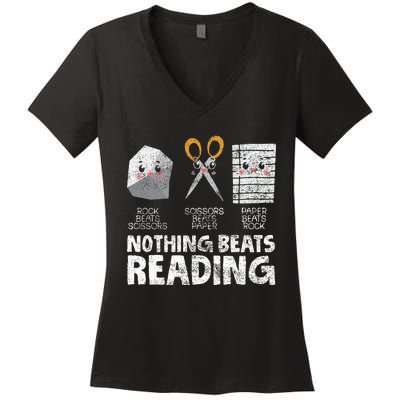 Rock Paper Scissor Reading Book Reading Teacher Bookworm Women's V-Neck T-Shirt