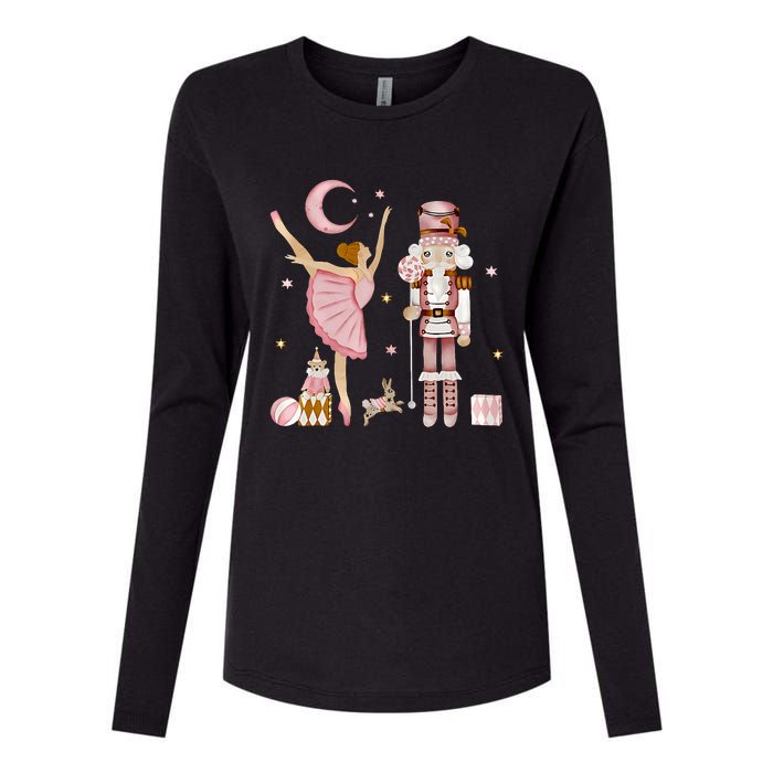 Retro Pink Sugar Plum Fairy Nutcracker Christmas Cute Xmas Womens Cotton Relaxed Long Sleeve T-Shirt