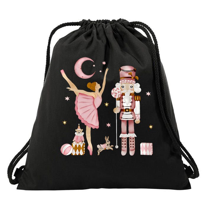 Retro Pink Sugar Plum Fairy Nutcracker Christmas Cute Xmas Drawstring Bag