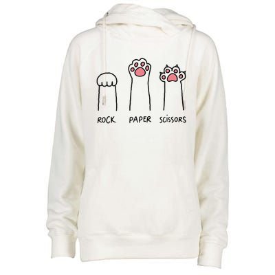 Rock Paper Scissors Hand Game Cute Paw Funny Cat Womens Funnel Neck Pullover Hood