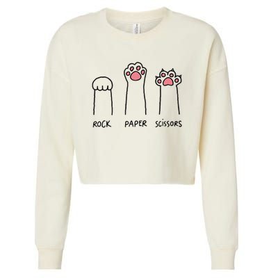 Rock Paper Scissors Hand Game Cute Paw Funny Cat Cropped Pullover Crew