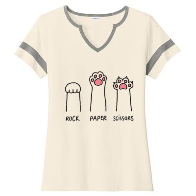 Rock Paper Scissors Hand Game Cute Paw Funny Cat Ladies Halftime Notch Neck Tee