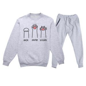 Rock Paper Scissors Hand Game Cute Paw Funny Cat Premium Crewneck Sweatsuit Set