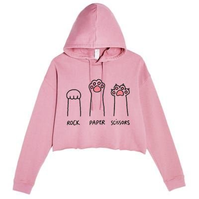 Rock Paper Scissors Hand Game Cute Paw Funny Cat Crop Fleece Hoodie