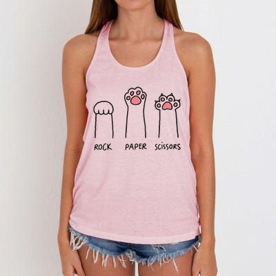 Rock Paper Scissors Hand Game Cute Paw Funny Cat Women's Knotted Racerback Tank