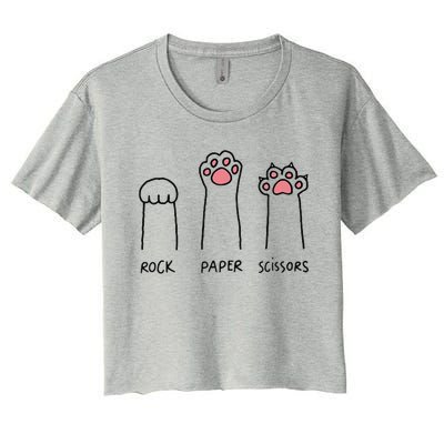 Rock Paper Scissors Hand Game Cute Paw Funny Cat Women's Crop Top Tee