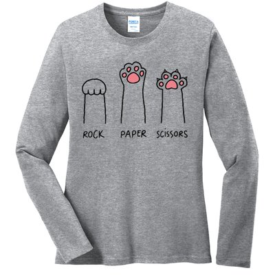 Rock Paper Scissors Hand Game Cute Paw Funny Cat Ladies Long Sleeve Shirt