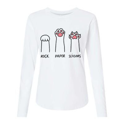 Rock Paper Scissors Hand Game Cute Paw Funny Cat Womens Cotton Relaxed Long Sleeve T-Shirt