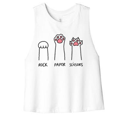 Rock Paper Scissors Hand Game Cute Paw Funny Cat Women's Racerback Cropped Tank