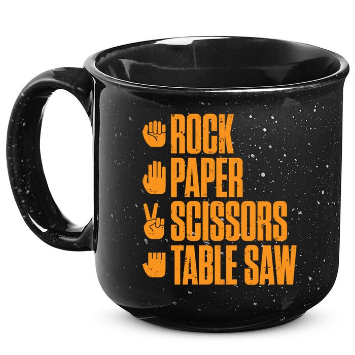 Rock Paper Scissors Table Saw Funny Carpenter Hoodie 15oz Campfire Ceramic Mug