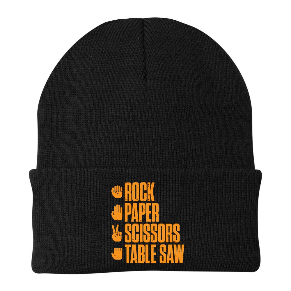 Rock Paper Scissors Table Saw Funny Carpenter Hoodie Beanie