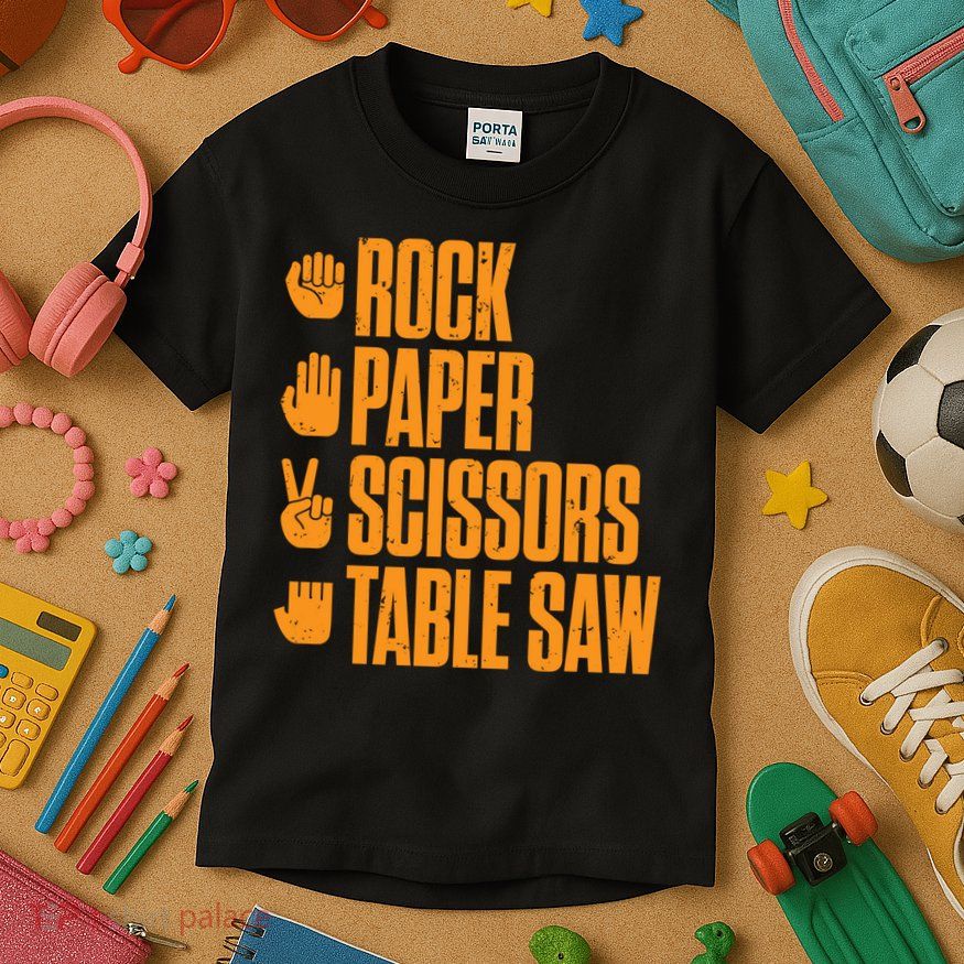 Rock Paper Scissors Table Saw Funny Carpenter Hoodie Kids T-Shirt