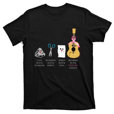 Rock Paper Scissors Guitar Fighting Cute Breast Cancer Gifts T-Shirt