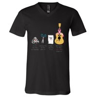 Rock Paper Scissors Guitar Fighting Cute Breast Cancer Gifts V-Neck T-Shirt