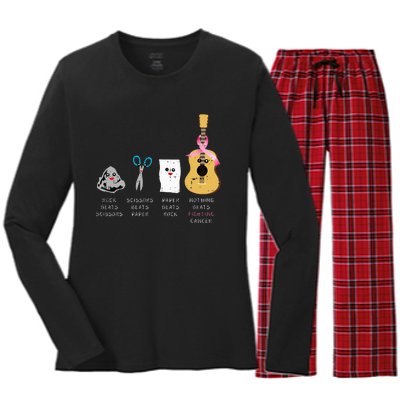 Rock Paper Scissors Guitar Fighting Cute Breast Cancer Gifts Women's Long Sleeve Flannel Pajama Set 