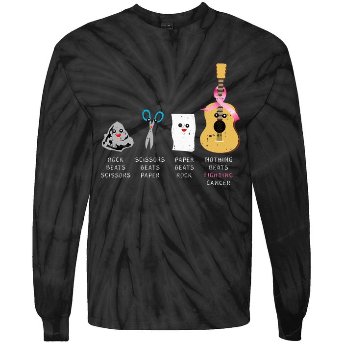 Rock Paper Scissors Guitar Fighting Cute Breast Cancer Gifts Tie-Dye Long Sleeve Shirt