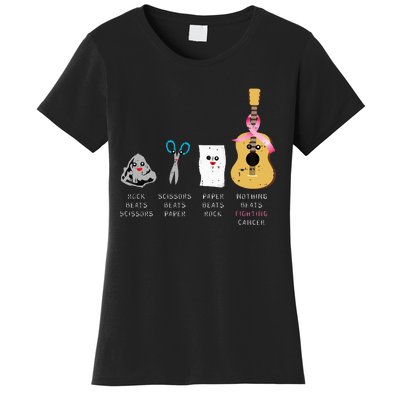 Rock Paper Scissors Guitar Fighting Cute Breast Cancer Gifts Women's T-Shirt