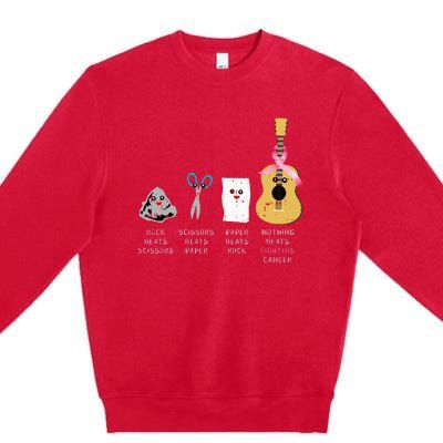 Rock Paper Scissors Guitar Fighting Cute Breast Cancer Gifts Premium Crewneck Sweatshirt