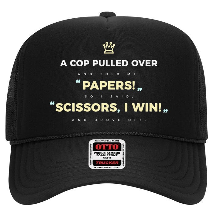 Rock Paper Scissors Funny Cops Driving Ticket Police High Crown Mesh Back Trucker Hat