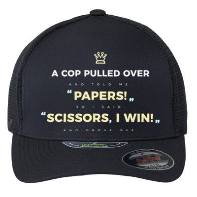 Rock Paper Scissors Funny Cops Driving Ticket Police Flexfit Unipanel Trucker Cap