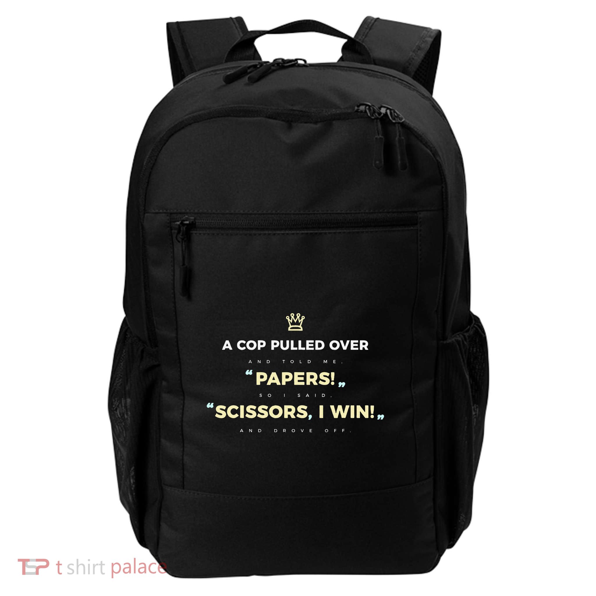 Rock Paper Scissors Funny Cops Driving Ticket Police Daily Commute Backpack