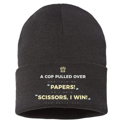 Rock Paper Scissors Funny Cops Driving Ticket Police Sustainable Knit Beanie