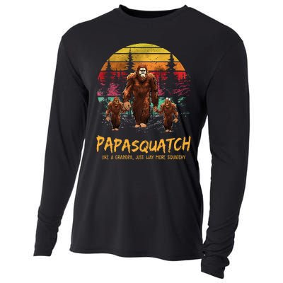 Retro Papa Squatch Like A Grandpa Funny Bigfoot Sasquatch Cooling Performance Long Sleeve Crew