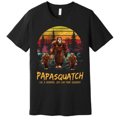 Retro Papa Squatch Like A Grandpa Funny Bigfoot Sasquatch Premium T-Shirt