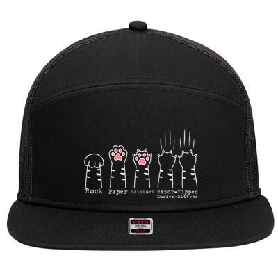Rock Paper Scissors Cat Funny Kitten Cute Paw 7 Panel Mesh Trucker Snapback Hat