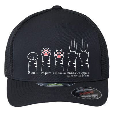Rock Paper Scissors Cat Funny Kitten Cute Paw Flexfit Unipanel Trucker Cap