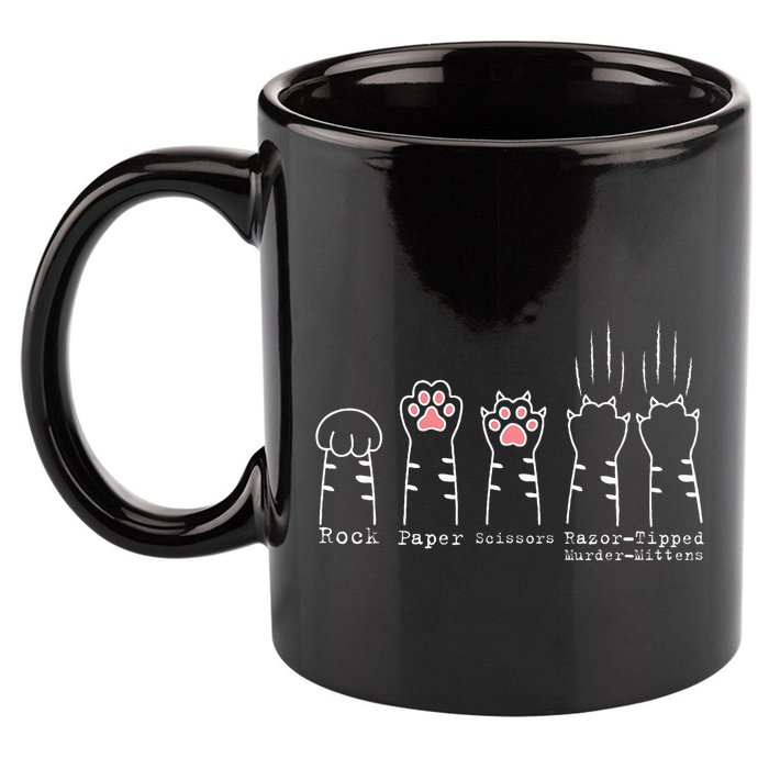 Rock Paper Scissors Cat Funny Kitten Cute Paw 11oz C Handle Ceramic Mug