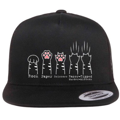 Rock Paper Scissors Cat Funny Kitten Cute Paw Flat Bill Trucker Hat
