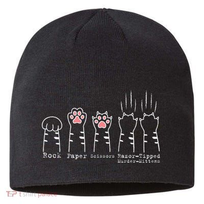 Rock Paper Scissors Cat Funny Kitten Cute Paw Sustainable Beanie