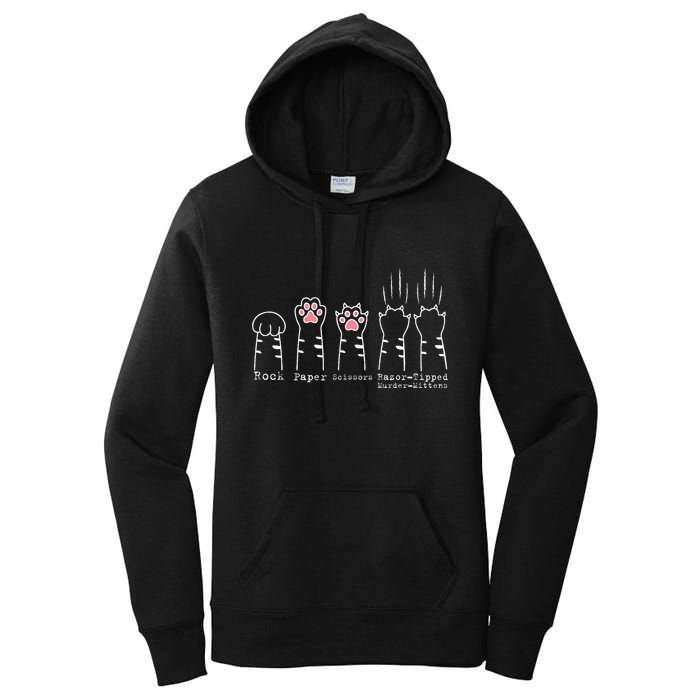 Rock Paper Scissors Cat Funny Kitten Cute Paw Women's Pullover Hoodie