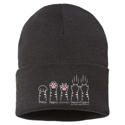 Rock Paper Scissors Cat Funny Kitten Cute Paw Sustainable Knit Beanie