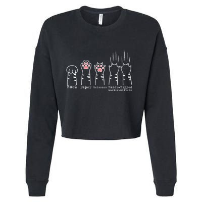 Rock Paper Scissors Cat Funny Kitten Cute Paw Cropped Pullover Crew