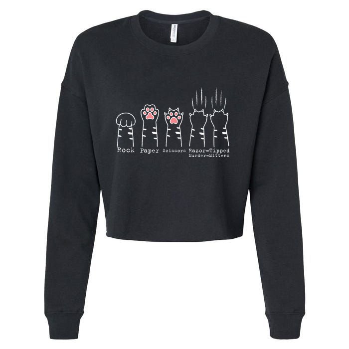 Rock Paper Scissors Cat Funny Kitten Cute Paw Cropped Pullover Crew