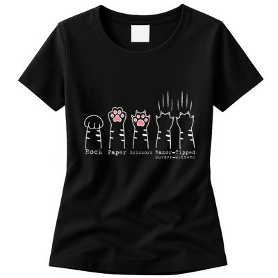 Rock Paper Scissors Cat Funny Kitten Cute Paw Womens T-Shirt