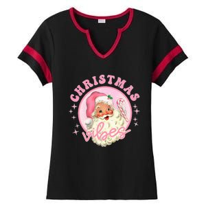 Retro Pink Santa Claus Pink Christmas Vibes Christmas Design Ladies Halftime Notch Neck Tee