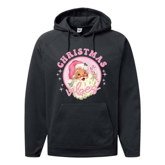 Retro Pink Santa Claus Pink Christmas Vibes Christmas Design Performance Fleece Hoodie