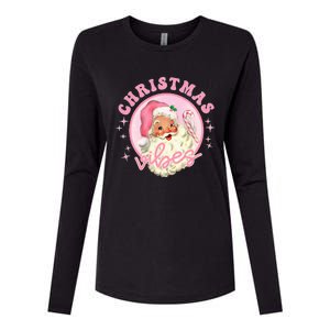 Retro Pink Santa Claus Pink Christmas Vibes Christmas Design Womens Cotton Relaxed Long Sleeve T-Shirt