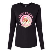 Retro Pink Santa Claus Pink Christmas Vibes Christmas Design Womens Cotton Relaxed Long Sleeve T-Shirt