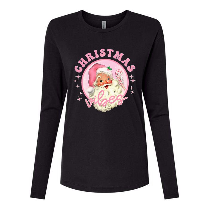 Retro Pink Santa Claus Pink Christmas Vibes Christmas Design Womens Cotton Relaxed Long Sleeve T-Shirt